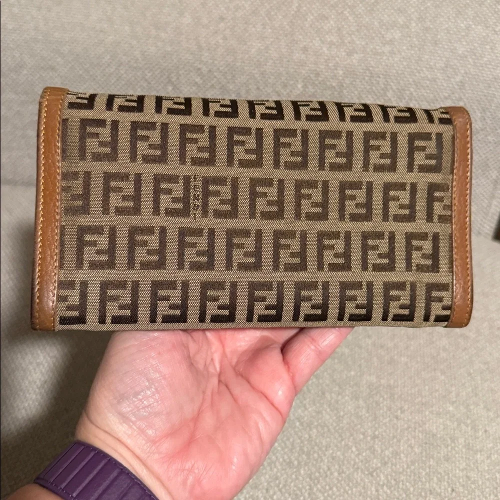 Authentic Fendi Brown Charm Zucchino Canvas Wallet
